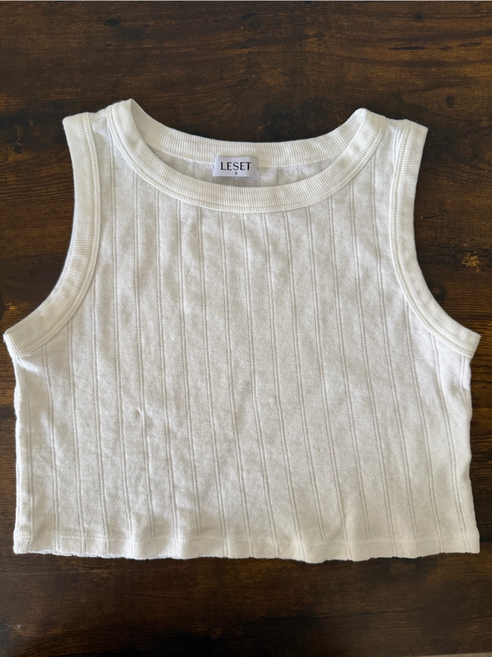 LESET 100% Cotton Pointelle Cropped Tank Top